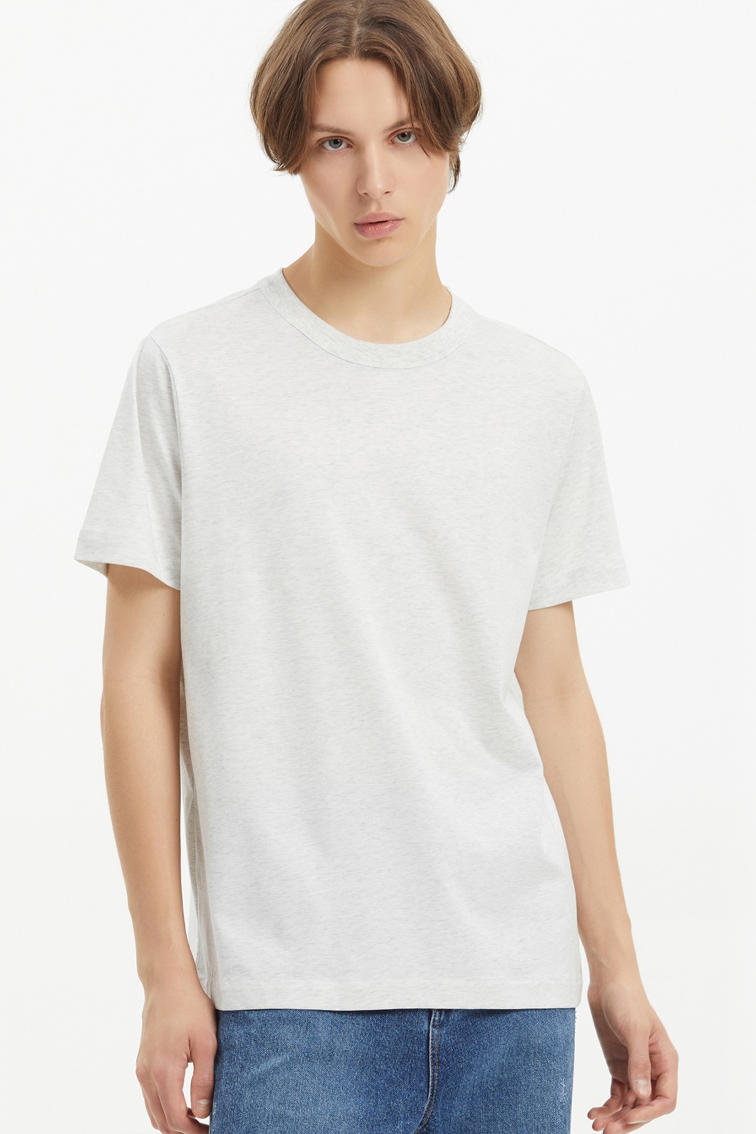 M_립 바인딩 크루넥 클래식 핏 반소매 티셔츠